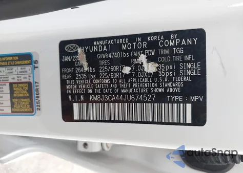 2018 Hyundai Tucson Sel z USA, uszkodzony, nr VIN KM8J3CA44JU674527